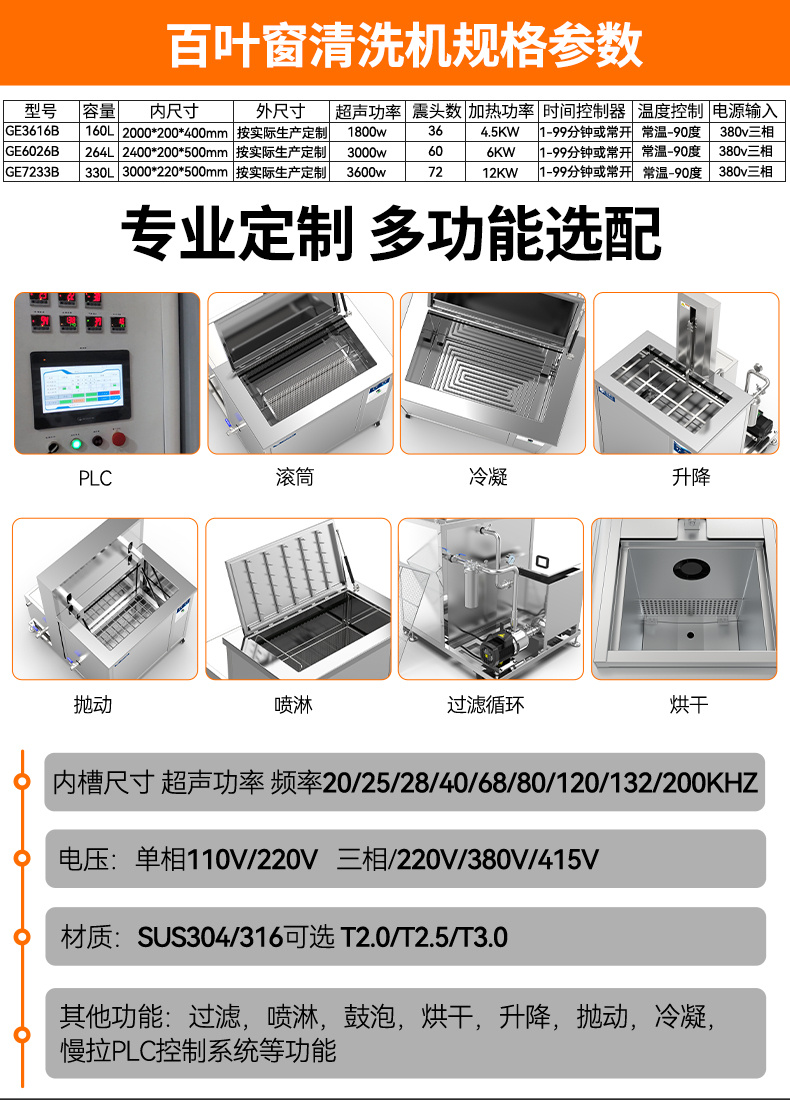 冠博仕GE3616B專業百葉窗超聲波清洗機 | 160L/1800W | 支持定制